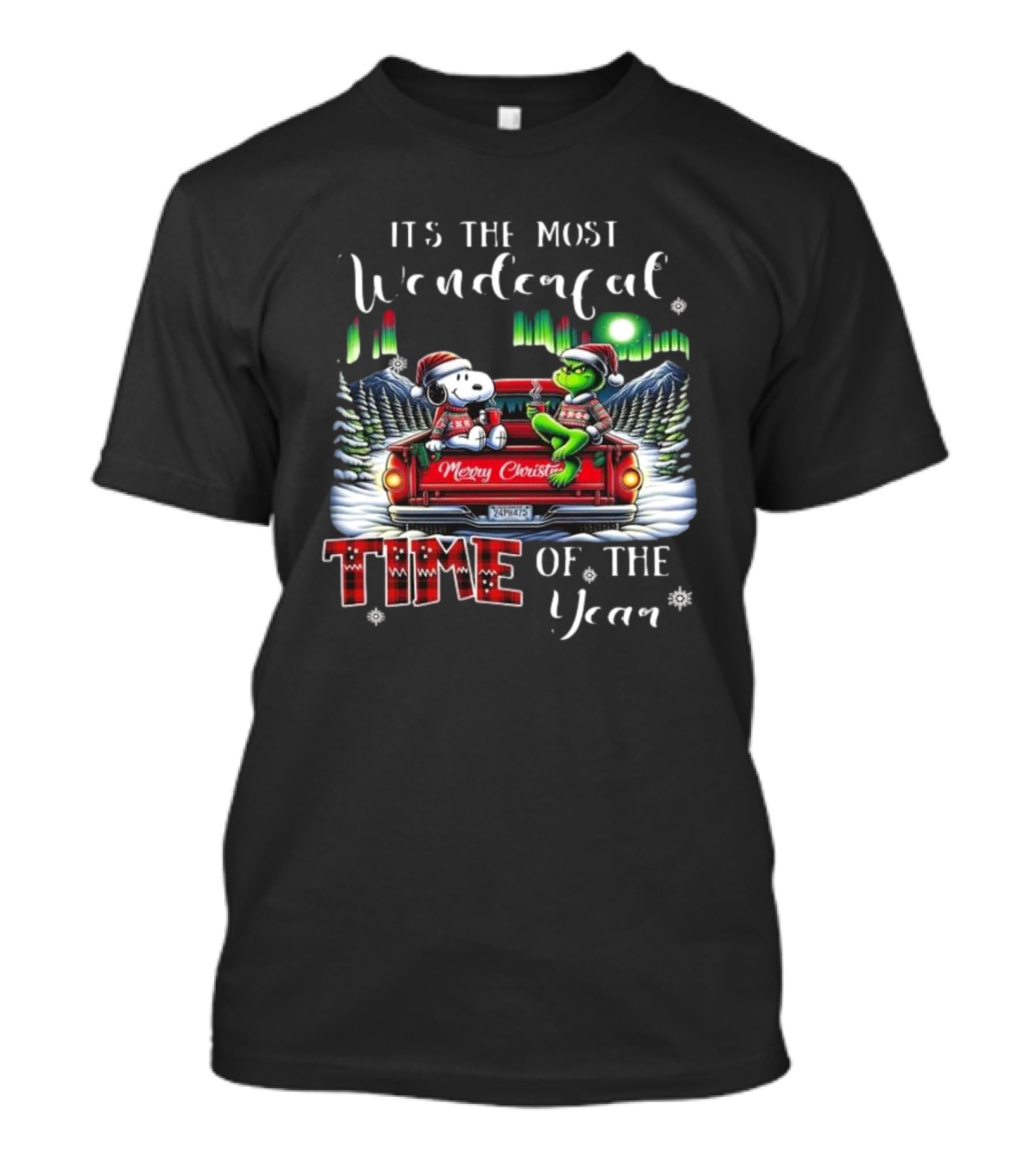 Snoopy Grinch Merry Christmas Time Of The Year Truck Scene T-Shirt