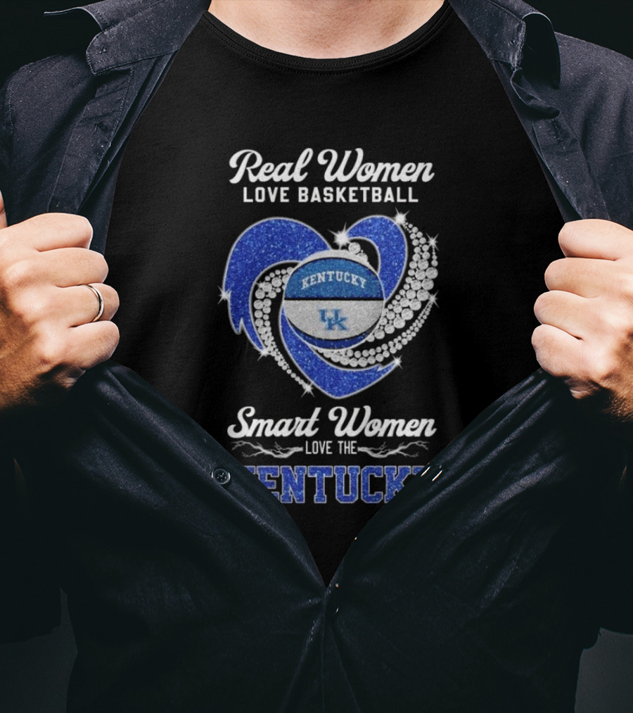 Real Women Love Basketball Smart Women Love The Kentucky Wildcats UK Diamond Heart T-Shirt