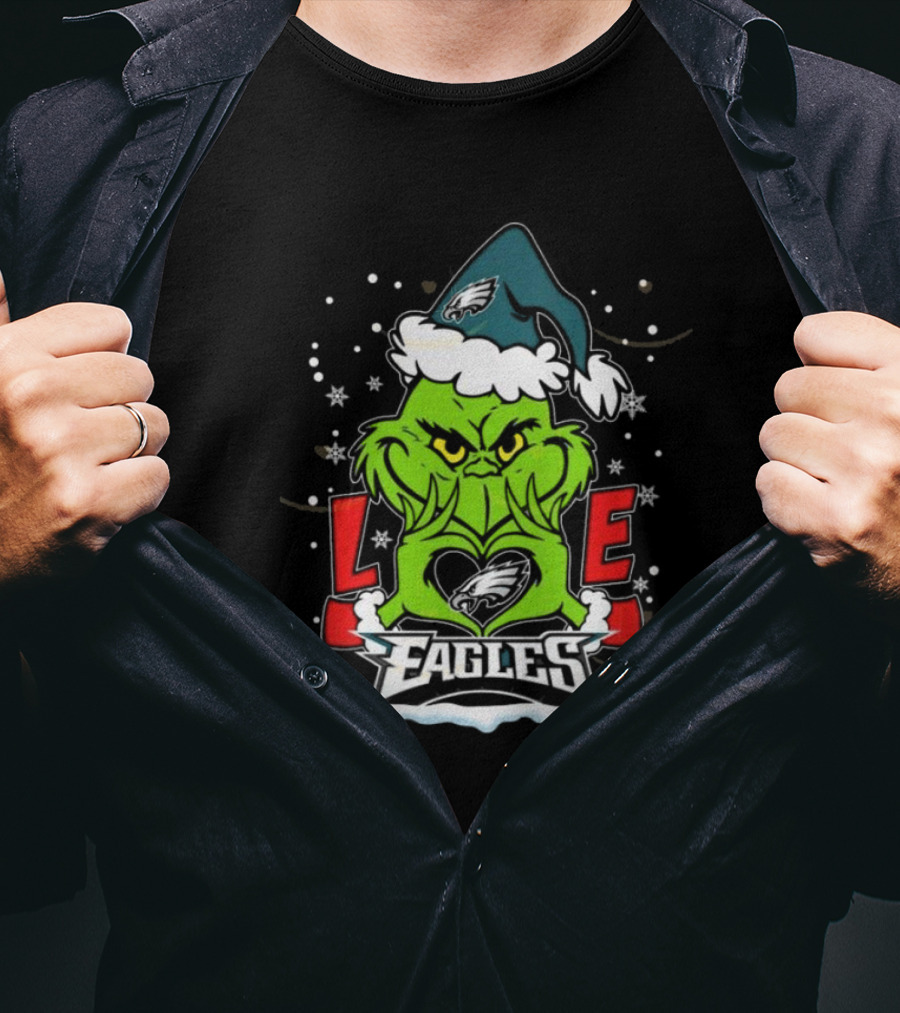 The Grinch Philadelphia Eagles Love Snowy Hat Stars T-Shirt