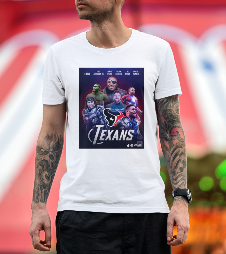 Houston Texans Marvel Crossover CJ Stroud Will Anderson Jr Demeco Ryans Dalton Schultz Joe Mixon Danielle Hunter T-Shirt