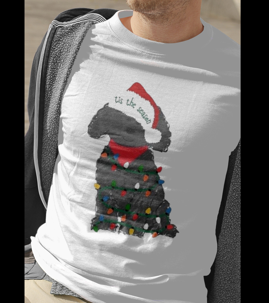 'Tis The Season Labradoodle Wrapped In Christmas Lights And Santa Hat T-Shirt