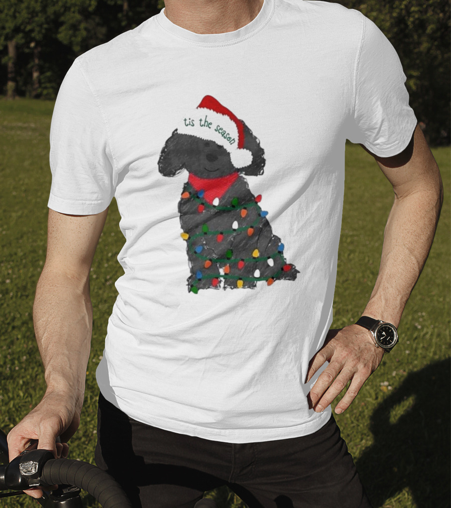 'Tis The Season Labradoodle Wrapped In Christmas Lights And Santa Hat T-Shirt