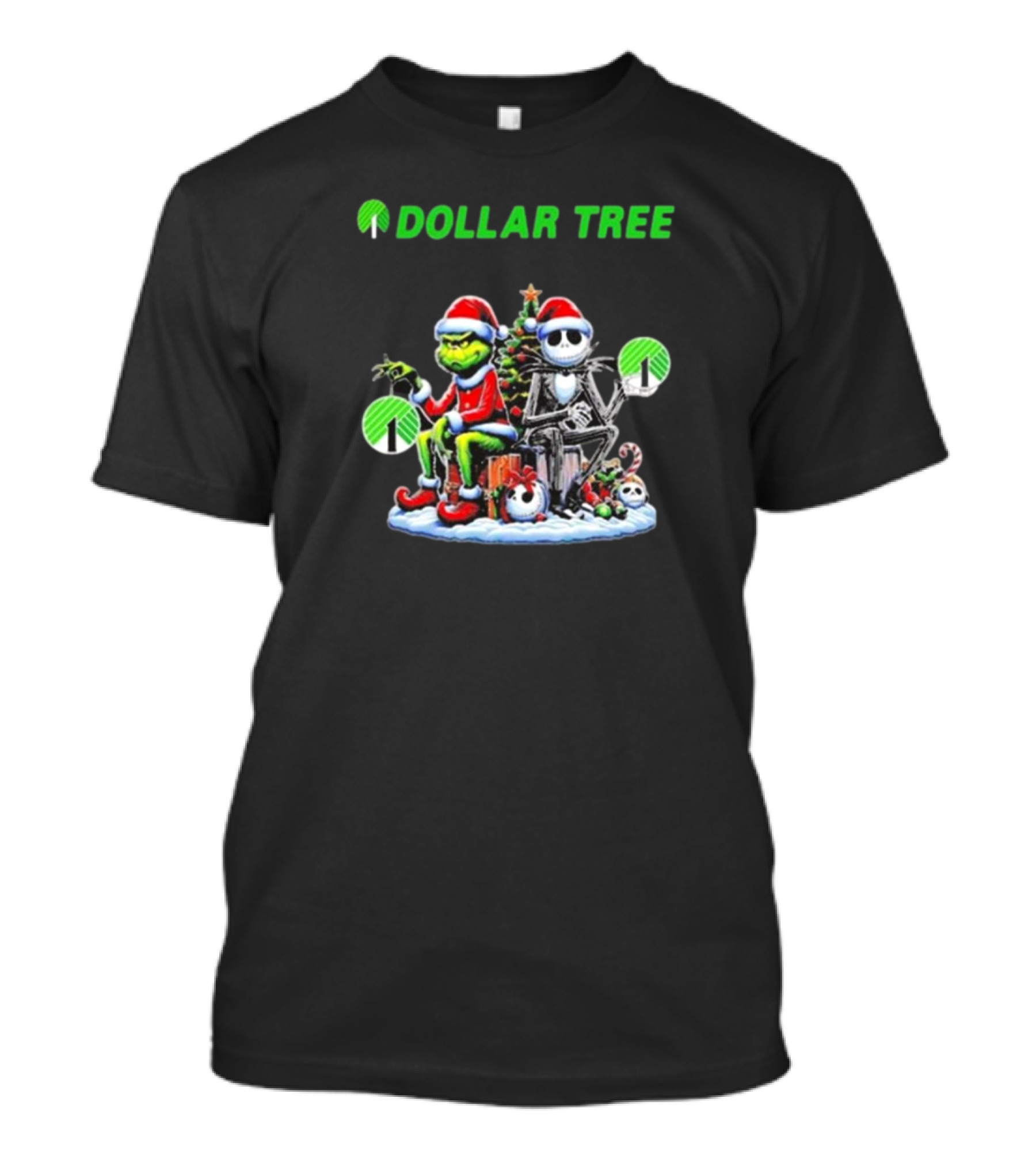 Grinch And Jack Skellington Santa Dollar Tree Christmas T-Shirt