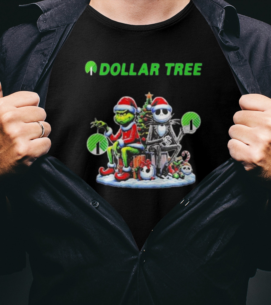 Grinch And Jack Skellington Santa Dollar Tree Christmas T-Shirt