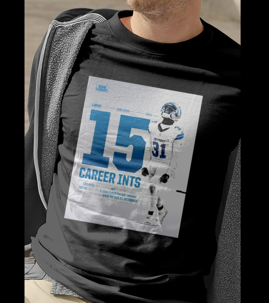 Detroit Lions Kerby Joseph 15 Career INTs Tied With James Hunter And Bobby Watkins Most INTs Since 1970 AFL-NFL Merger T-Shirt