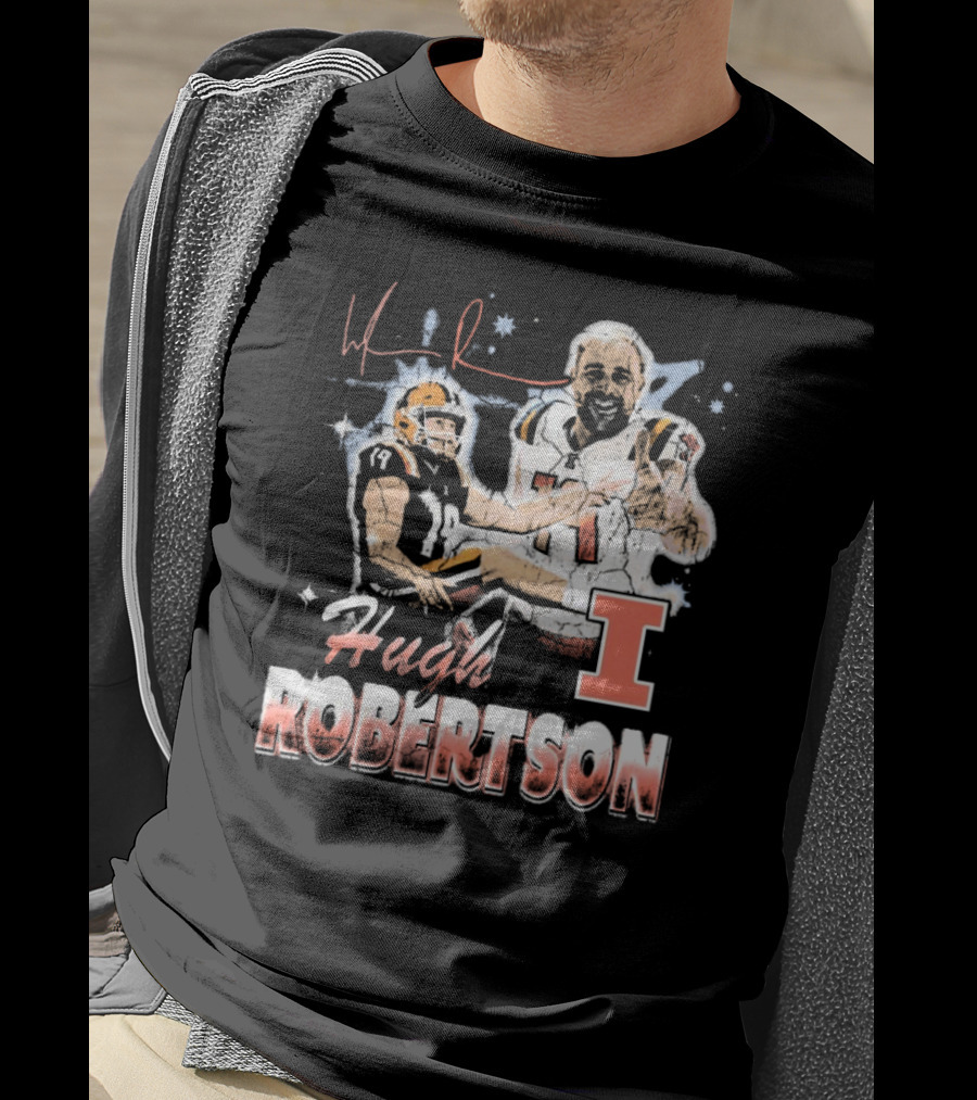 Hugh Robertson Illinois Fighting Illini 90s Retro Signature Football T-Shirt