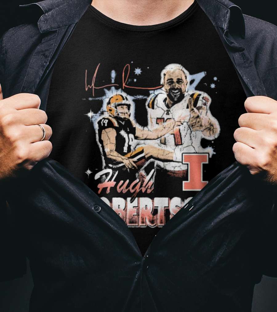 Hugh Robertson Illinois Fighting Illini 90s Retro Signature Football T-Shirt