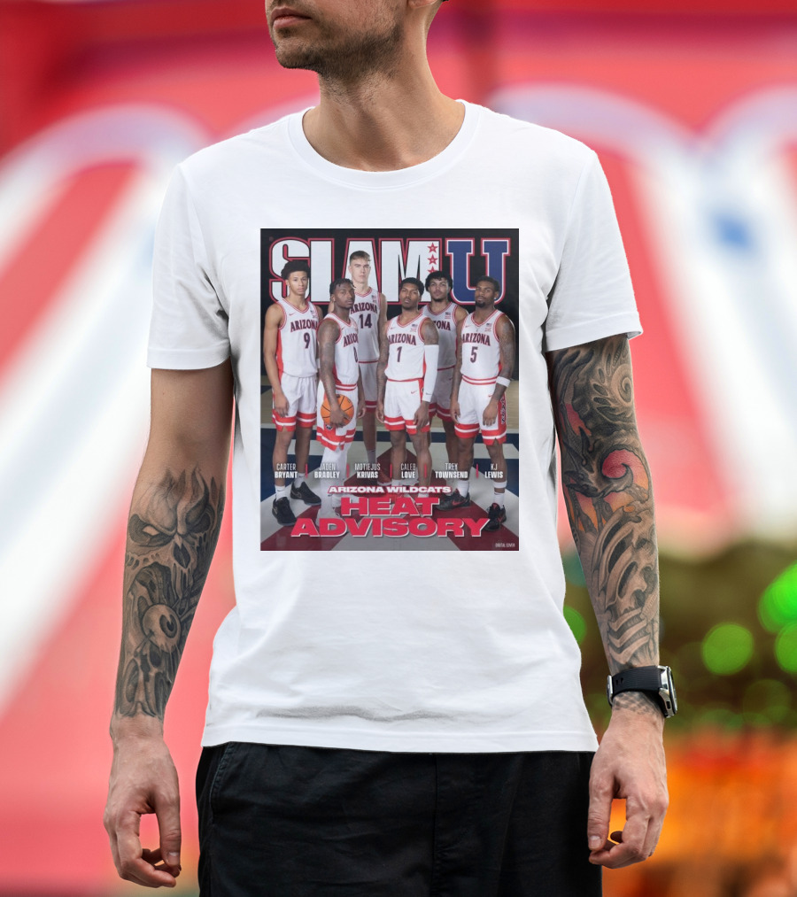 Slam Cover Arizona Wildcats Heat Advisory Carter Bryant Jaden Bradley Motiejus Krivas Caleb Love Trey Townsend KJ Lewis T-Shirt