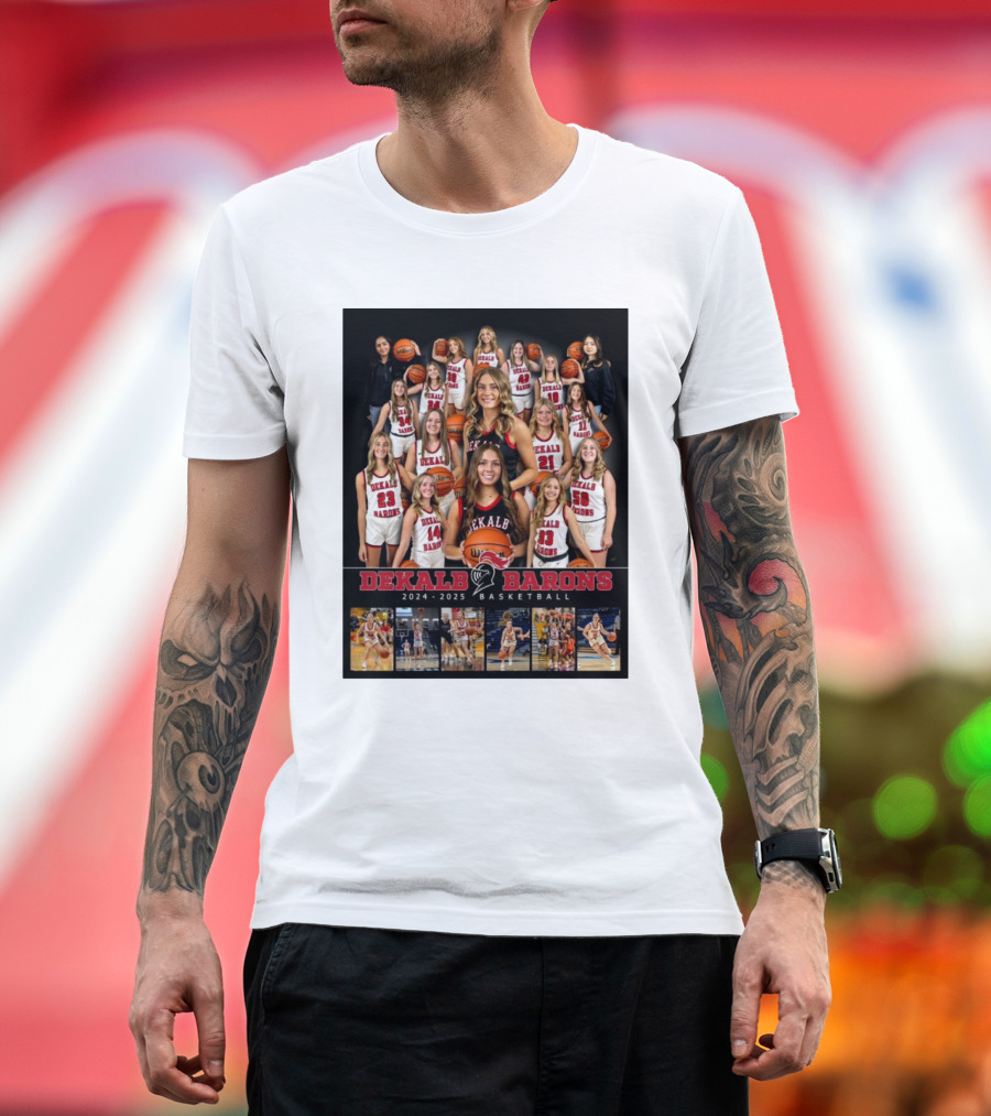 Dekalb Barons Basketball 2024-2025 Team Photo with Lady Players T-Shirt