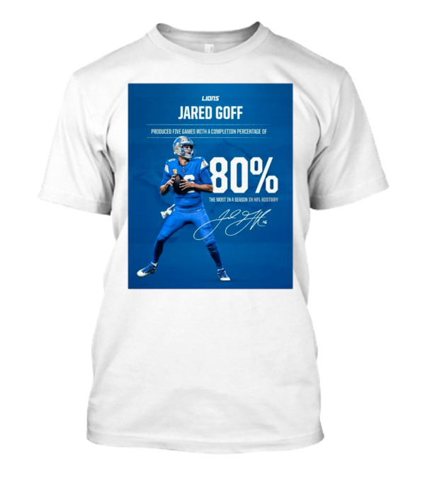 Lions Jared Goff 80% Completion Five Games Most In NFL History Signature T-Shirt
