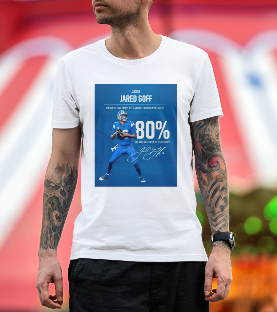 Lions Jared Goff 80% Completion Five Games Most In NFL History Signature T-Shirt