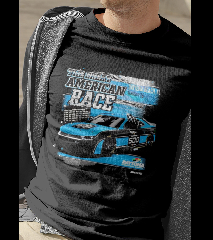 The Great American Race Daytona Beach February 16 2025 Daytona 500 Checkered Flag Sports Car T-Shirt
