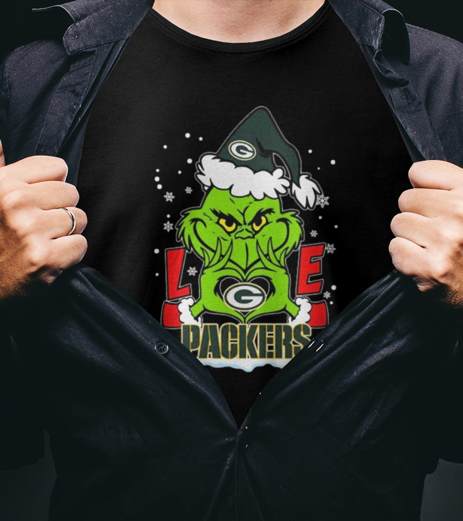 The Grinch Love Green Bay Packers Christmas Snowflakes T-Shirt