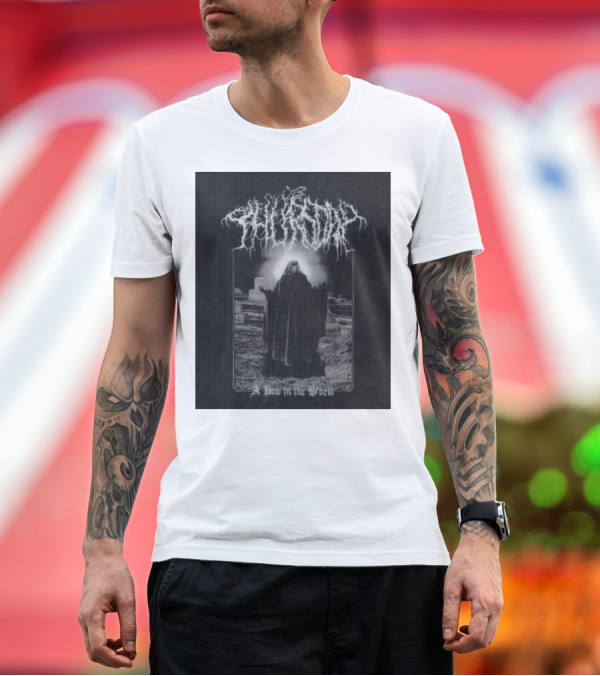 Premium T-Shirt: Thursday A Hole In The World Mysterious Cloaked Figure in Cemetery T-Shirt Thursday A Hole In The World Mysterious Cloaked Figure in Cemetery T-Shirt