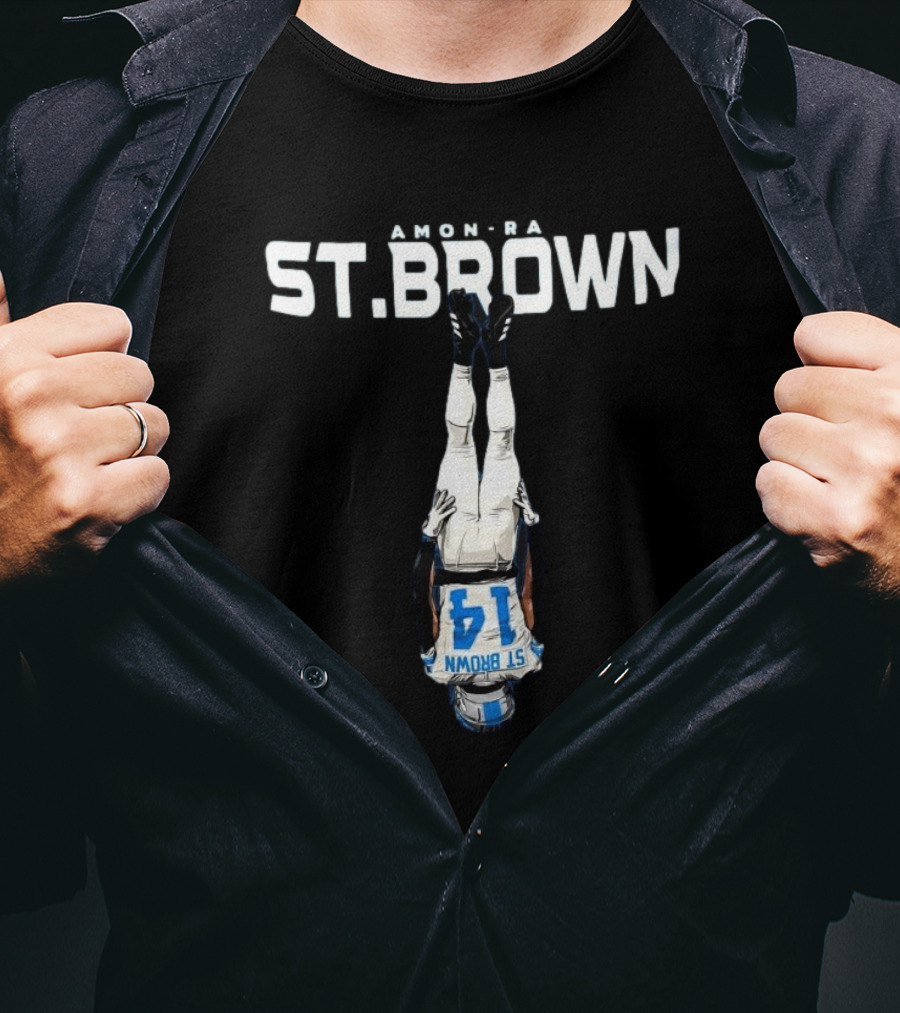 Amon-Ra St. Brown Upside Down Detroit Lions NFL 14 T-Shirt