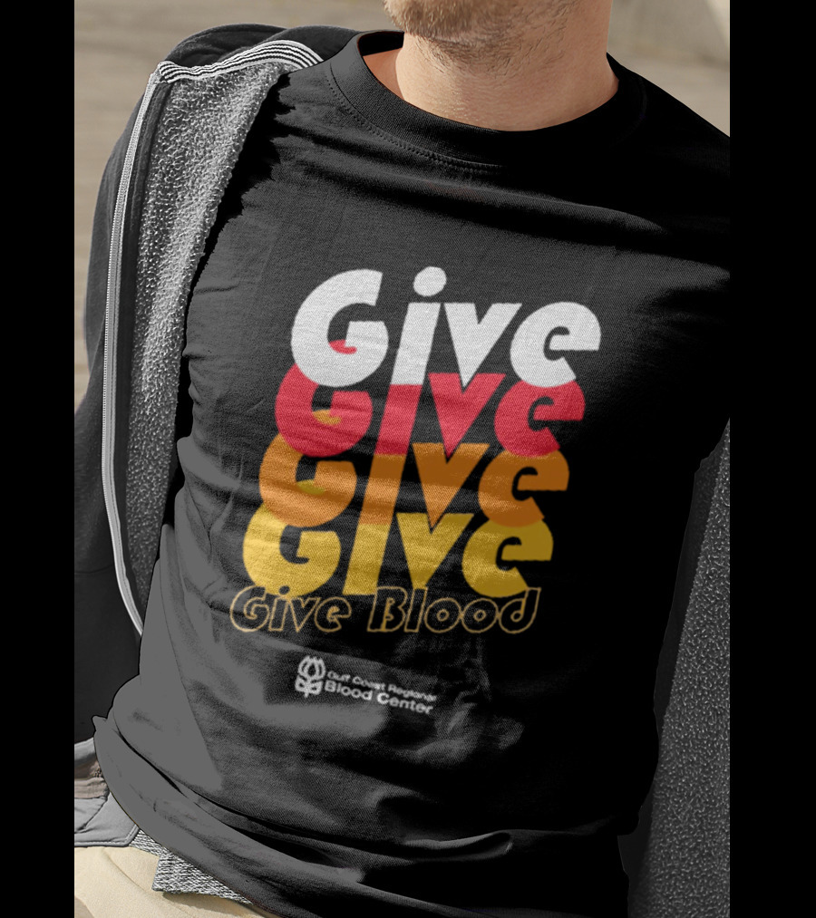 Give Blood Gulf Coast Regional Blood Center Vibrant Typography T-Shirt