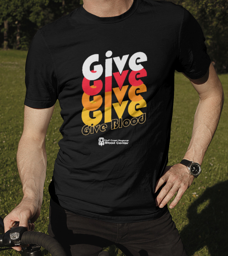 Give Blood Gulf Coast Regional Blood Center Vibrant Typography T-Shirt