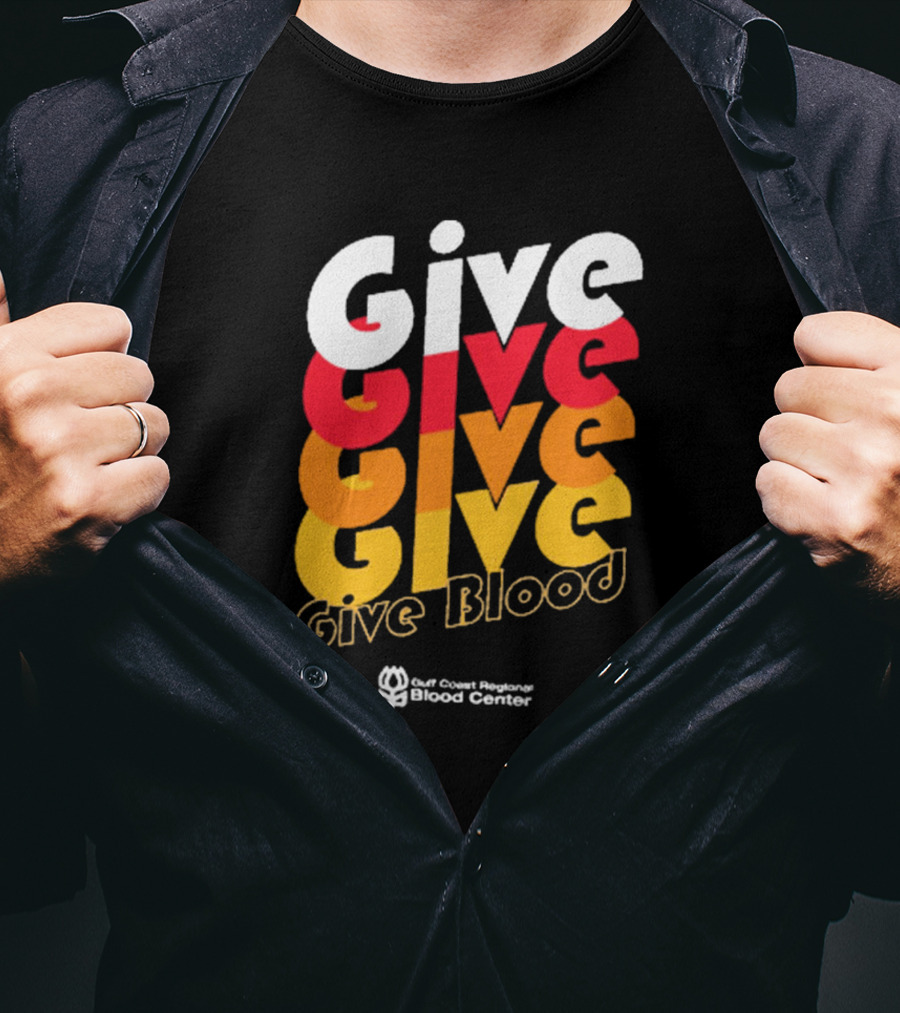 Give Blood Gulf Coast Regional Blood Center Vibrant Typography T-Shirt