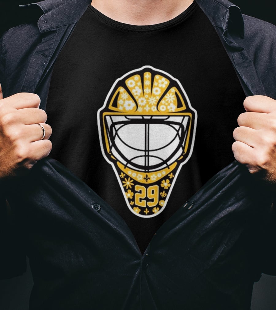 Pens Gear Marc-André Fleury Number 29 Flower Mask Pittsburgh Penguins Hockey T-Shirt