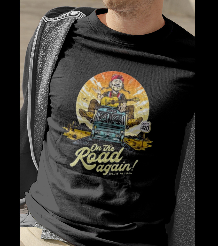 Willie Nelson On The Road Again Retro Route 420 Bus T-Shirt