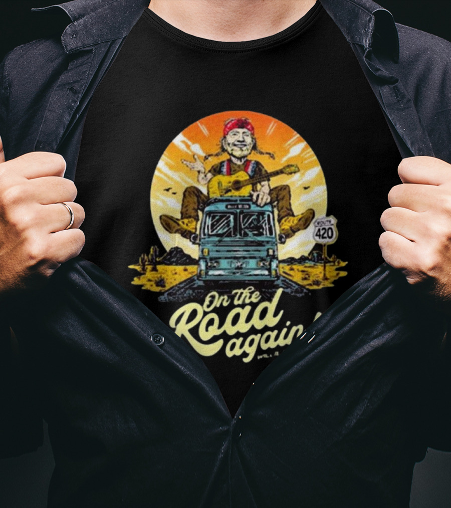 Willie Nelson On The Road Again Retro Route 420 Bus T-Shirt