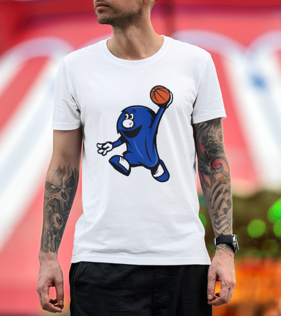 Brian Hicks Xavier Musketeers Basketball Blue Blob NCAA Mascot Dunking T-Shirt