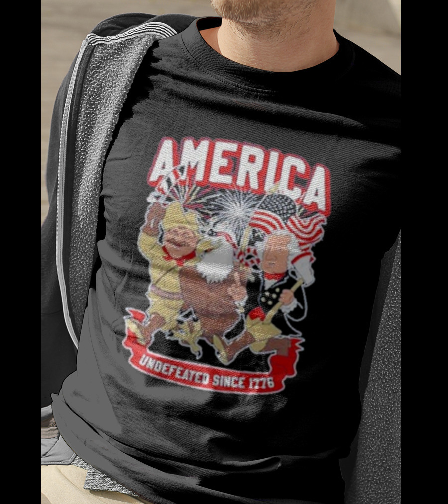 America Undefeated Since 1776 Patriotic Imagery With Eagle Fireworks Flags T-Shirt