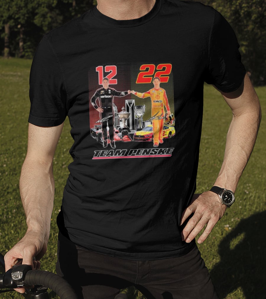 Team Penske 12 22 Verizon Pennzoil Ryan Blaney Joey Logano Signatures T-Shirt