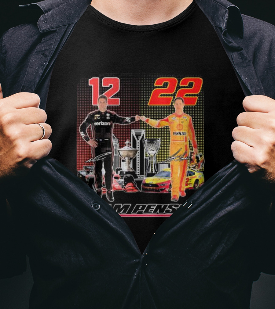 Team Penske 12 22 Verizon Pennzoil Ryan Blaney Joey Logano Signatures T-Shirt