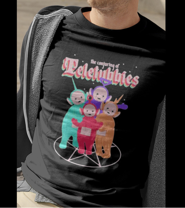 The Conjuring Of Teletubbies On Pentagram Background T-Shirt