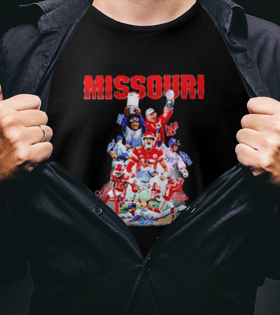 Missouri Chiefs Royals Cardinals Players Signatures T-Shirt