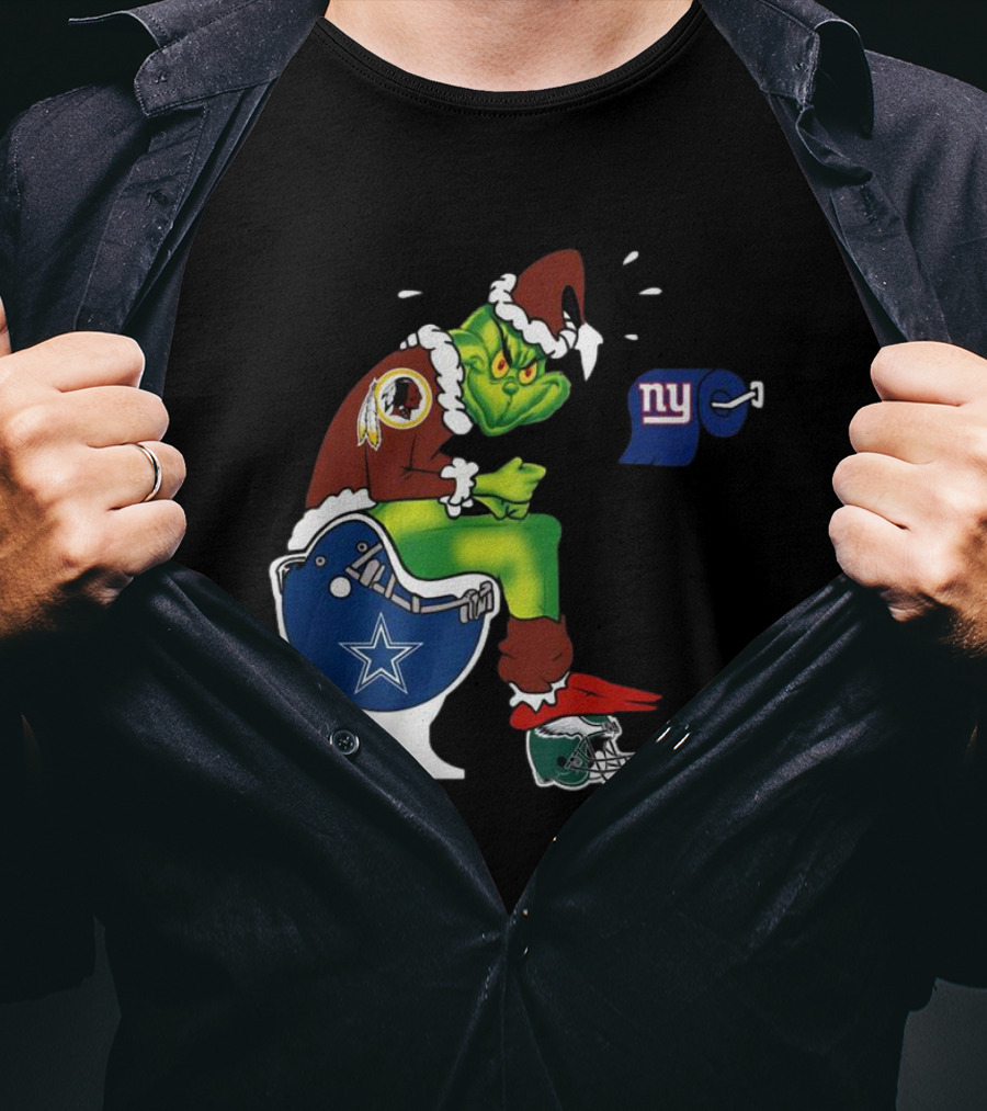 The Grinch Washington Football Team On Toilet Dallas Cowboys New York Giants Christmas T-Shirt