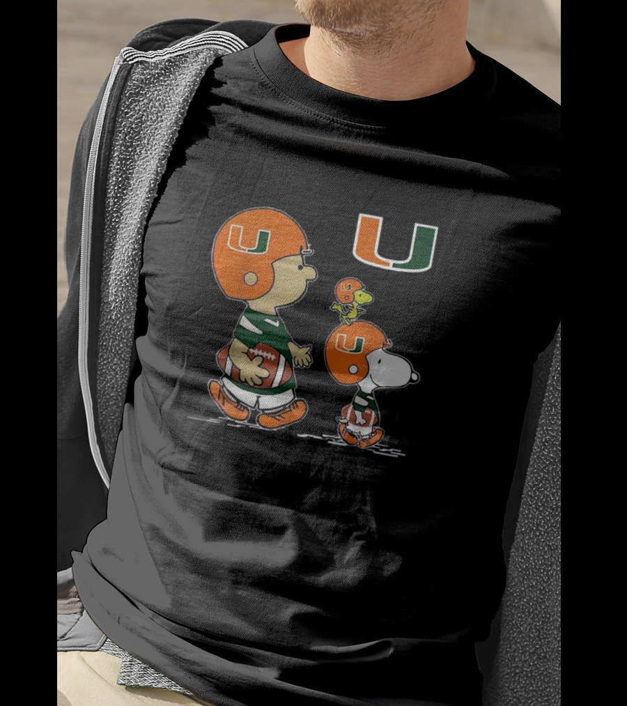 Charlie Brown Snoopy Woodstock Miami Hurricanes Football Peanuts T-Shirt