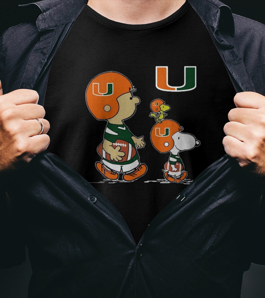 Charlie Brown Snoopy Woodstock Miami Hurricanes Football Peanuts T-Shirt