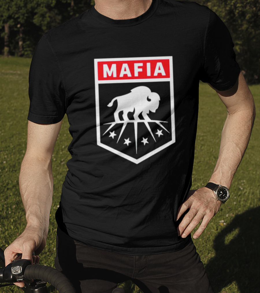 Buffalo Bills Mafia Shield Red White Buffalo Stars T-Shirt