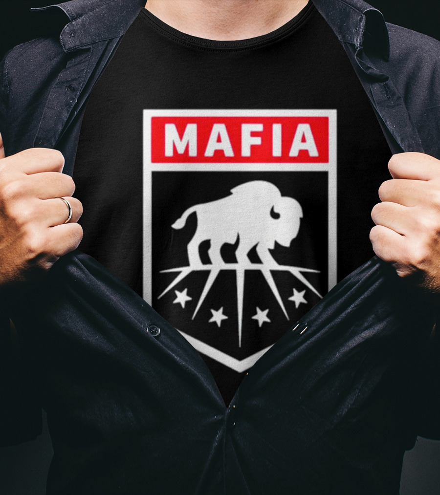 Buffalo Bills Mafia Shield Red White Buffalo Stars T-Shirt