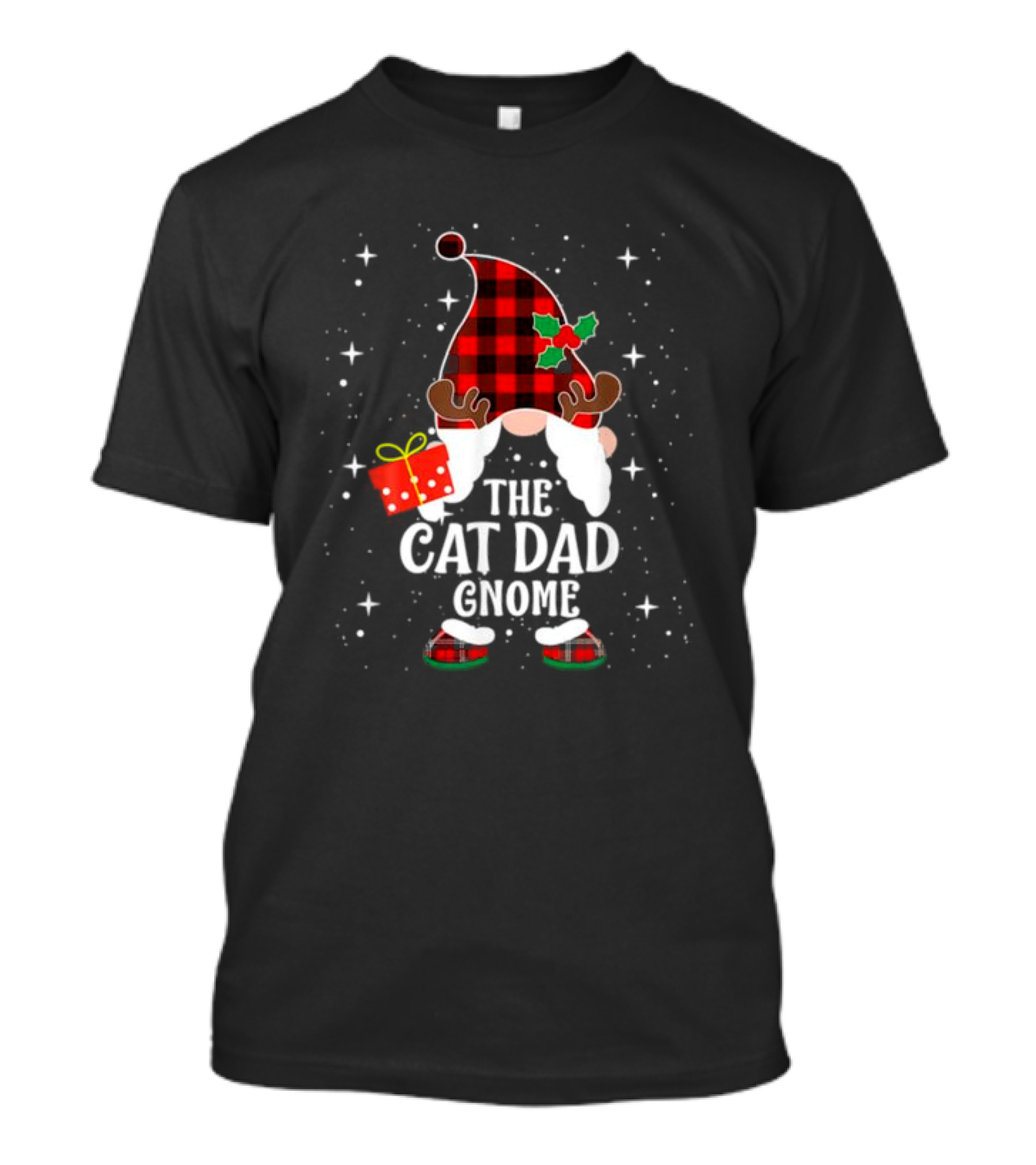 The Cat Dad Gnome Buffalo Plaid Christmas Pajama Matching Family T-Shirt