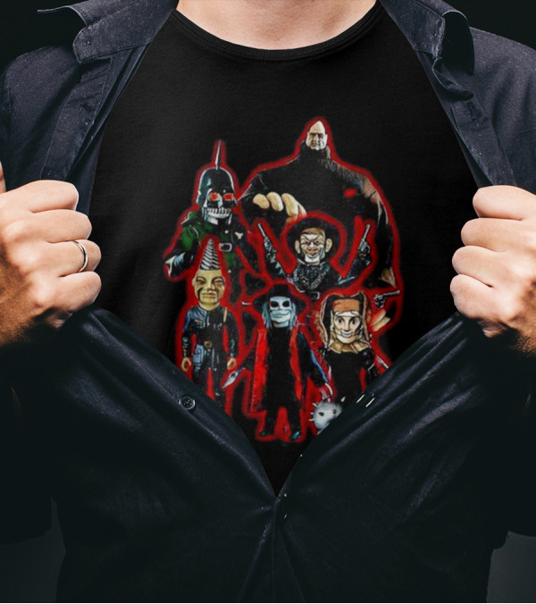 Puppet Master Horror Movie Characters 80s Blade Pin Head Torch Jester Drill T-Shirt