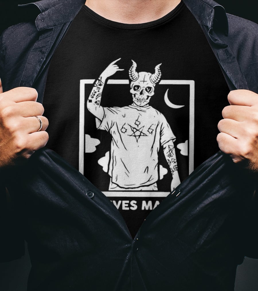 No Lives Matter 666 Horned Skull Tattooed Demon With Crescent Moon T-Shirt
