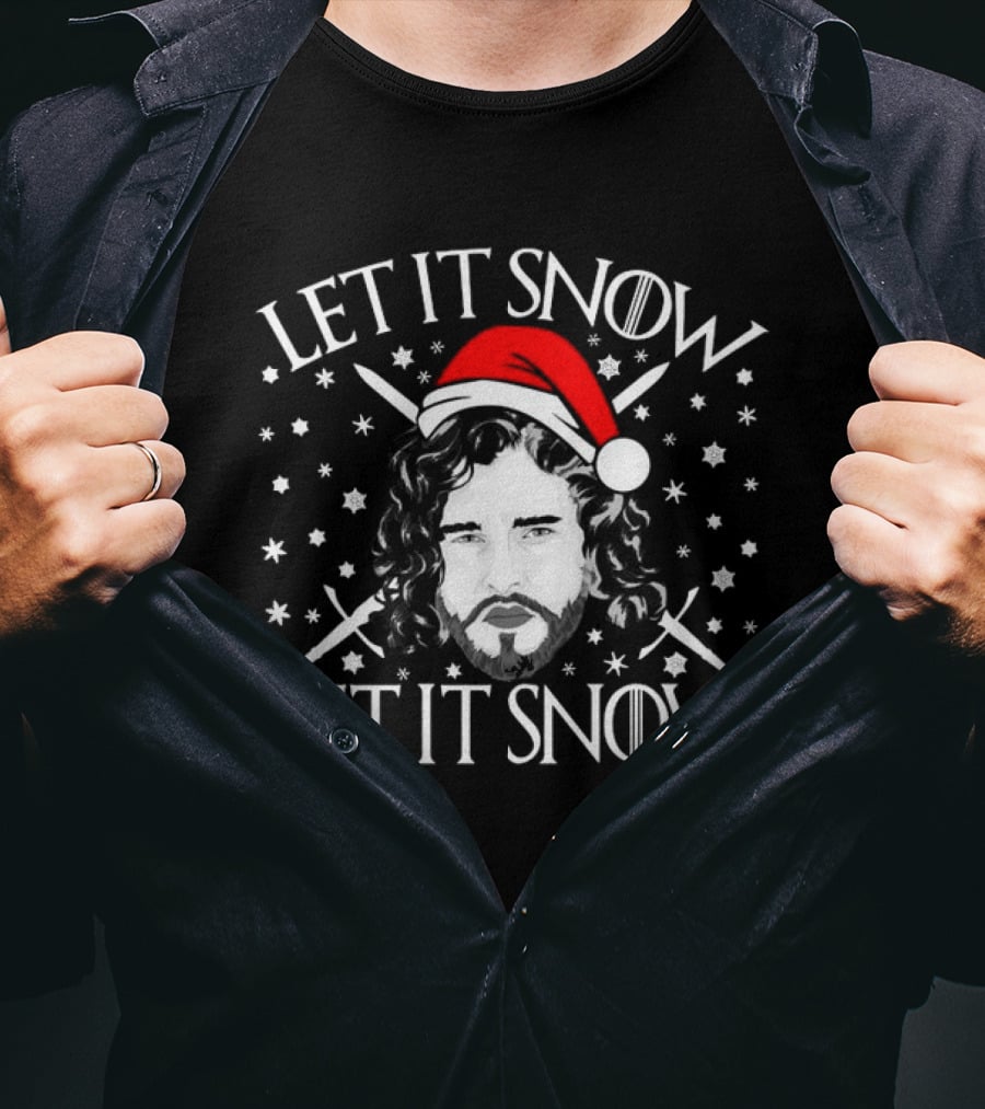 Let It Snow Let It Snow Christmas Jon Snow Santa Hat Snowflakes Swords T-Shirt