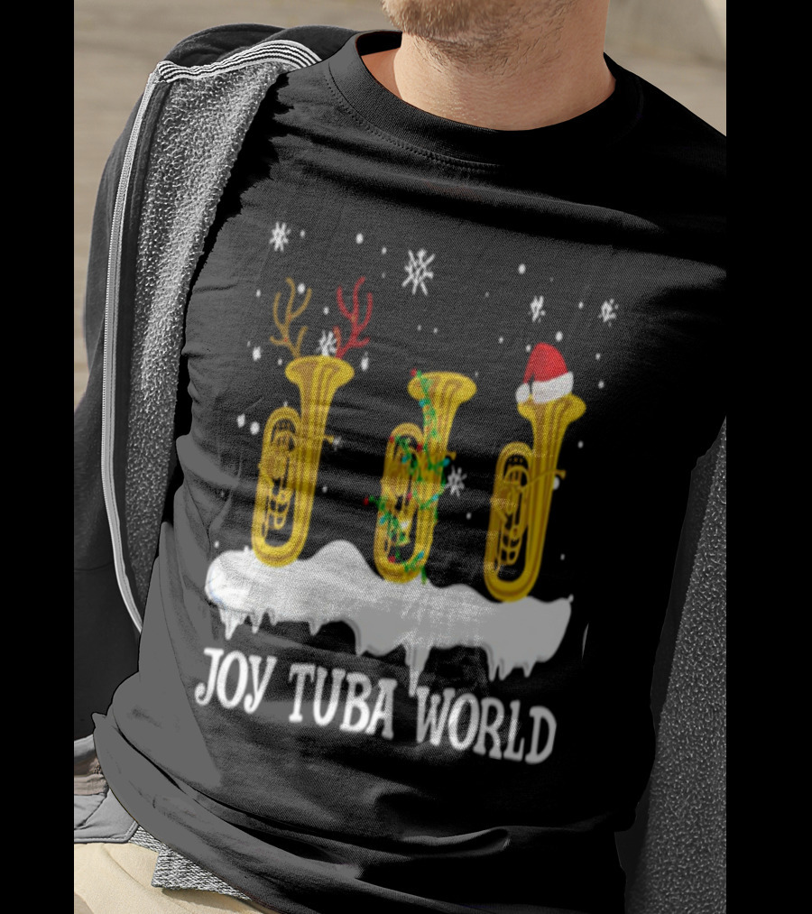 Joy Tuba World Christmas Snow Tubas Santa Hat Reindeer T-Shirt