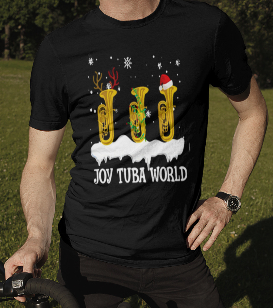 Joy Tuba World Christmas Snow Tubas Santa Hat Reindeer T-Shirt
