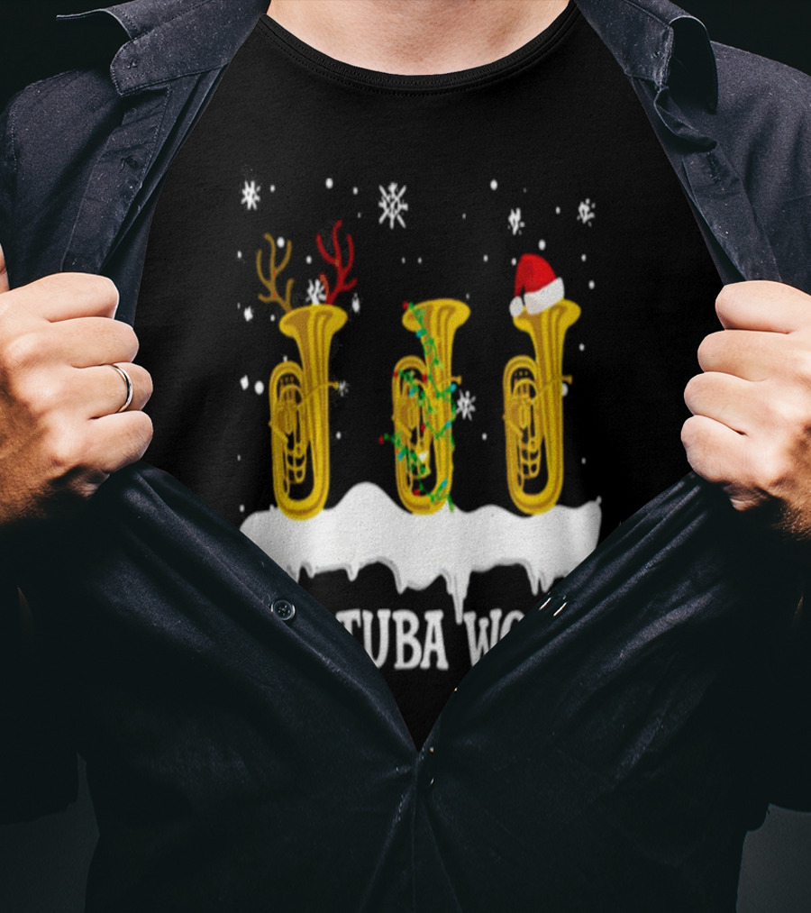Joy Tuba World Christmas Snow Tubas Santa Hat Reindeer T-Shirt