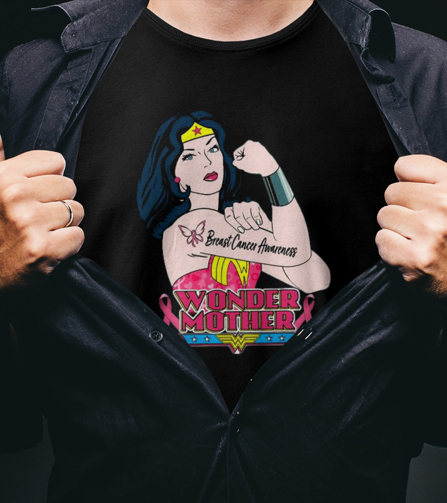 Wonder Woman Breast Cancer Awareness Wonder Mother Pink T-Shirt