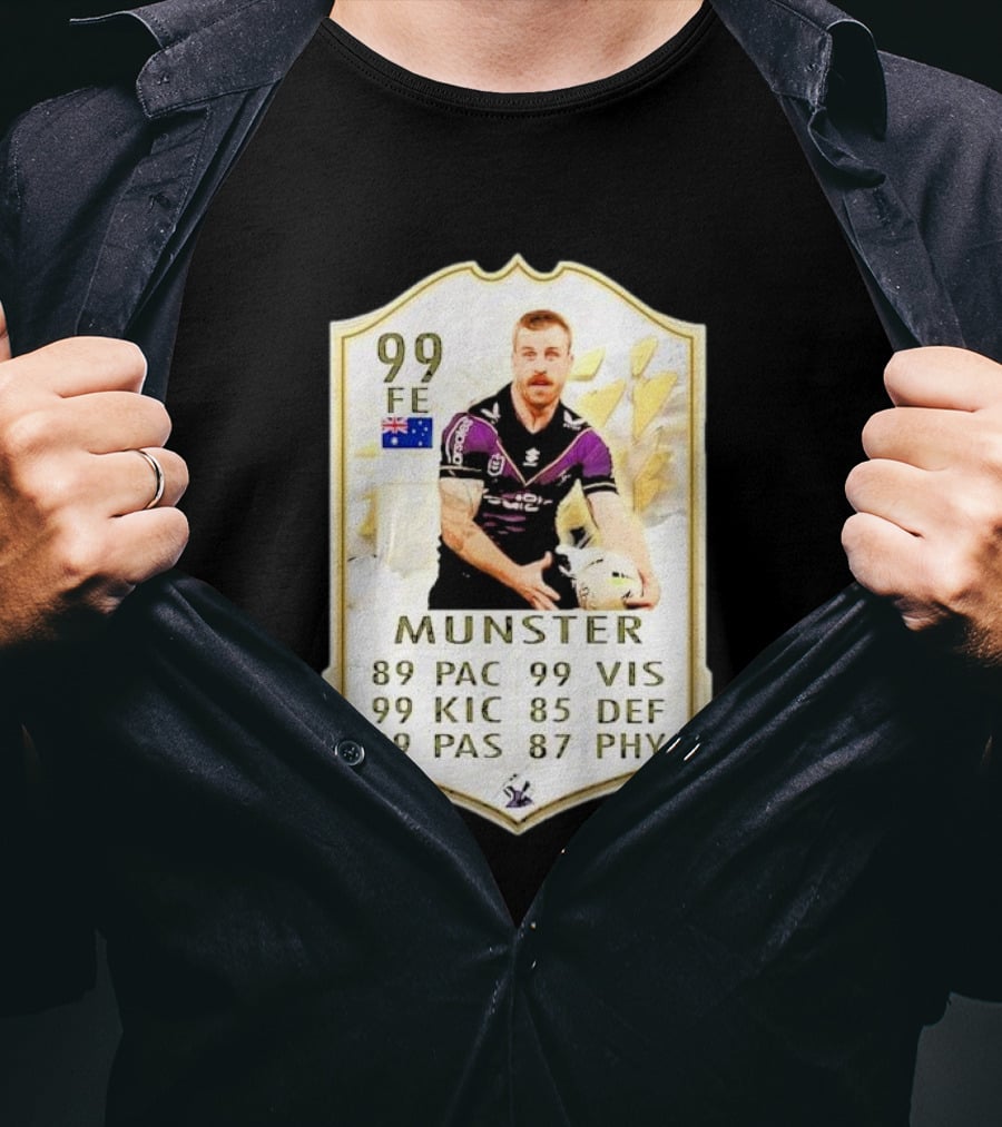 Melbourne Storm Cameron Munster Sports Card PAC VIS KIC DEF PAS PHY T-Shirt