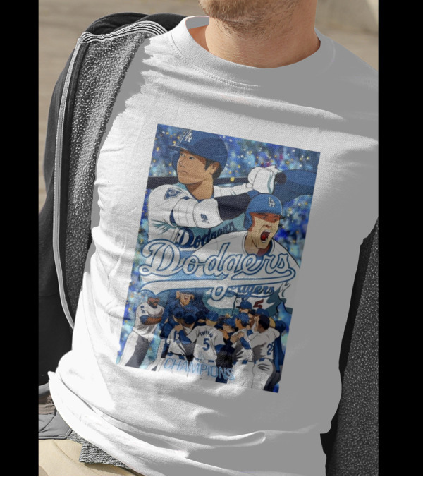 LA Dodgers World Series Champions Celebration Art Featuring Dodgers Players And Champions Text T-Shirt