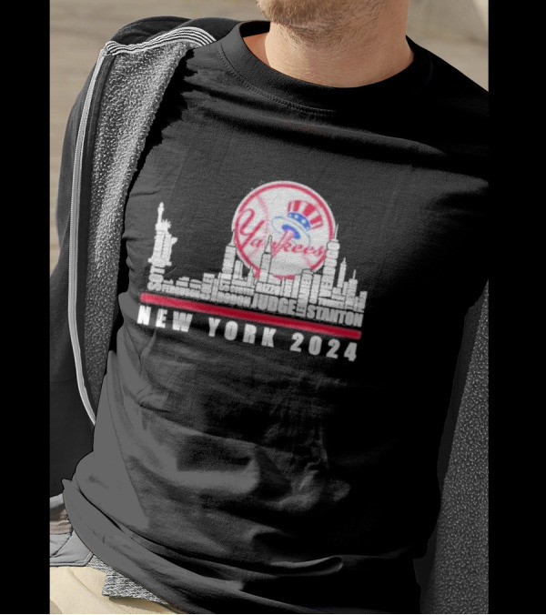 New York 2024 Yankees Baseball Players Aaron Judge Giancarlo Stanton City Skyline T-Shirt