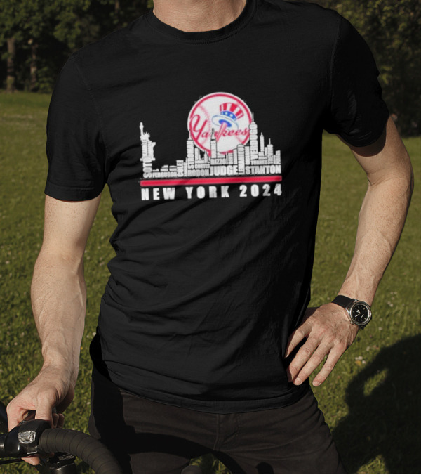 New York 2024 Yankees Baseball Players Aaron Judge Giancarlo Stanton City Skyline T-Shirt