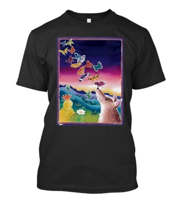 Jimmorris Smiles At Nature’s Wonders Colorful Desert Landscape With Coyote And Butterflies T-Shirt