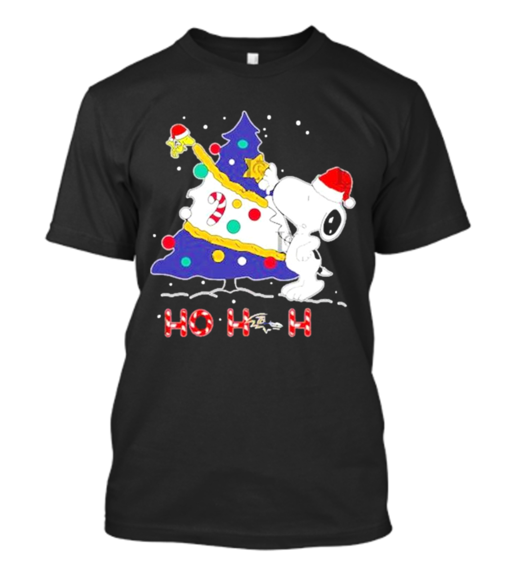 Ho Ho Ho Snoopy Woodstock Christmas Tree Baltimore Ravens T-Shirt